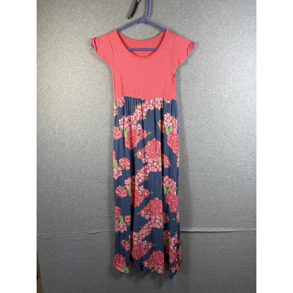 Lily & Dan Dress Girls M Pink Floral Maxi Short Sleeve Scoop Neck Summer